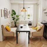 Andeworld Loveseat Settee Bench with Natural Rattan Arms,Upholstered Modern Mini Sofa Couch,Banquette Dining Bench Love Seat for Living Dining Room Bedroom Office Small Space Entryway,Beige Andeworld