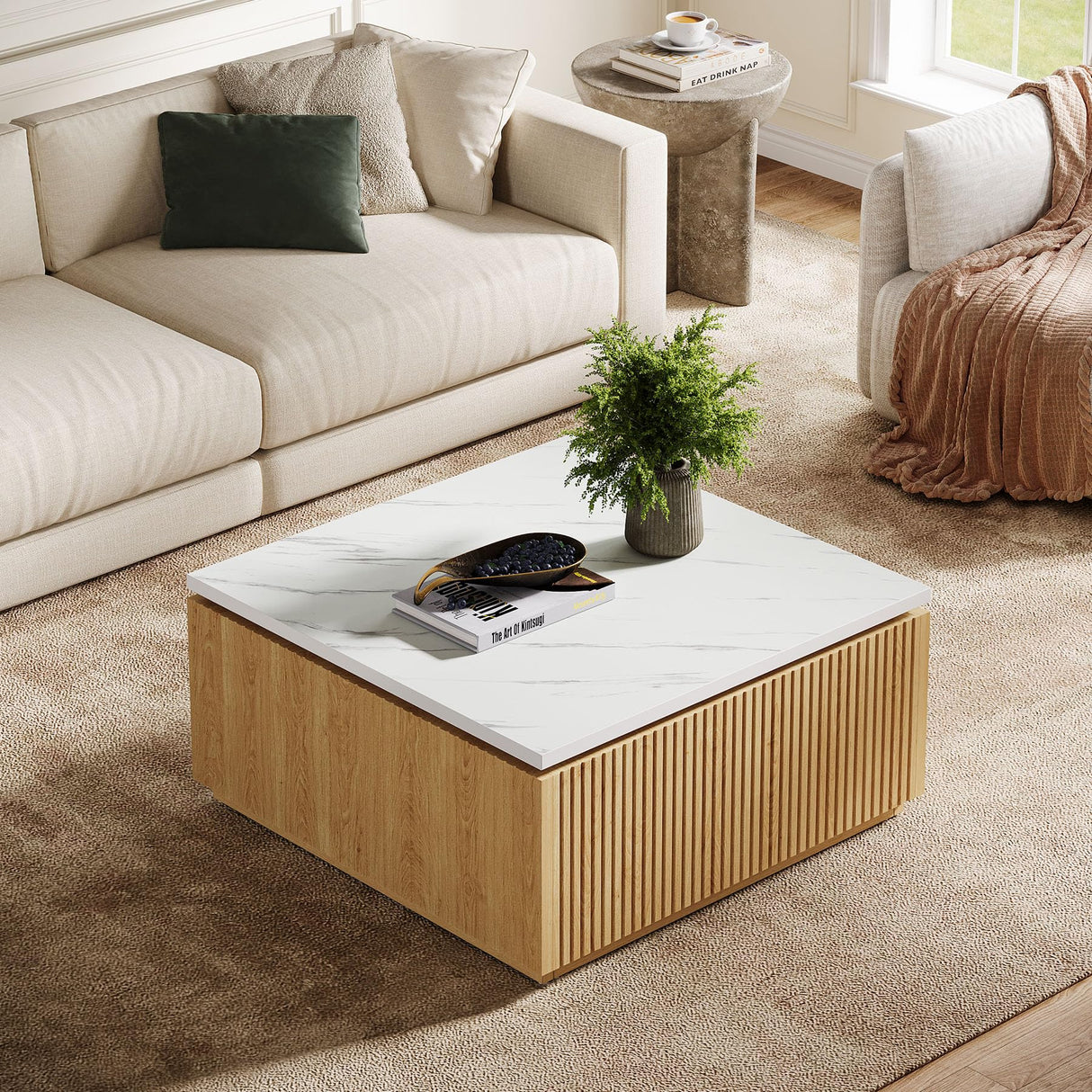 Tribesigns 31.5" Square Coffee Table, Modern Wood Center Table Cocktail Furniture for Living Room, White & Brown Tribesigns