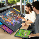 Tektalk Jigsaw Puzzle Table with Integrated Adjustable Stand/Bracket, 3-Tilting-Angle Puzzle Plateau with Cover & 4 Sorting Drawers, Super Lightweight Felt Puzzle Board, for Up to 1500 Pieces - Gray Tektalk