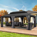 ABCCANOPY 12x20 Hardtop Gazebo - Outdoor Metal Gazebo with Galvanized Steel Roof, Permanent Aluminum Pavilion with Netting and Curtain for Patio, Lawn, Garden (Double Roof, Gray) ABCCANOPY