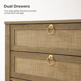 SICOTAS Night Stand Set of 2, Rattan Nightstand with Drawers and Storage Shelf - Boho Bedside Table Narrow Side Table for Bedroom, Small Space SICOTAS