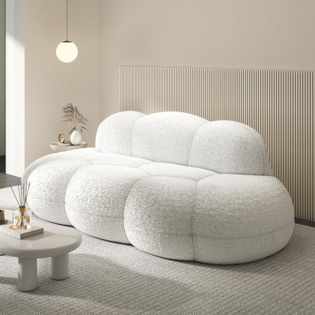 Modern Curved Sofa, 3 Seater, Soft Sherpa Upholstered Sofa, Minimalist Style Comfy Cloud Couch for Living Room Apartment, White LovingAHome