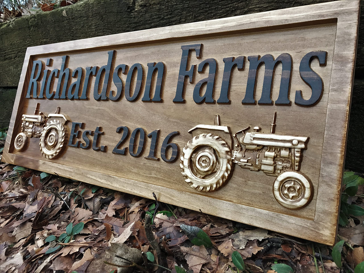 Custom Farm Sign | Personalized Tractor Decor | Wooden Farmer Gift | Wood Wall Family Name Sign | Established Tractor Sign | Carved Farmhouse Sign | Ranch Decor | Outdoor Ranch Sign 3D Woodworker