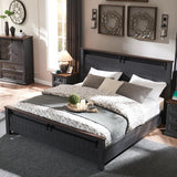 IFGET Farmhouse King Size Bed Frame with 47" Headboard, Wood Bed Frame with Groove Sliding Barn Door Footboard, Platform Bed with Wood Slats Support, No Box Spring Needed (Dark Grey) IFGET