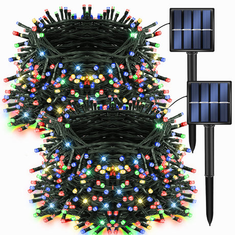 Dazzle Bright 2 Pack Total 400LED 132FT Multi-Colored Christmas Solar String Outdoor Lights, Solar Powered with 8 Modes Waterproof Fairy Lights for Bedroom Patio Garden Tree Party Yard Decoration Dazzle Bright