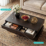 Coffee Table for Living Room, Modern Coffee Table with 2 Storage Drawers, 2 Tier Center Table Wood Coffee Tables with 20 Colors LED Lights, Mesa de Centro para Sala (Black and Brown) MWOOD