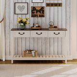 ChooChoo Farmhouse Console Table with 3 Drawers, Rustic Entryway Table, Narrow Long Sofa Table for Living Room, Hallway, Behind Couch, Soft White and Brown ChooChoo
