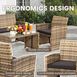 KROFEM 4 Pieces Rattan Patio Furniture Set,Outside Sectional Conversation Cushioned Sofa Set, Wicker Sofa Ideal for Garden, Porch, Backyard, Natural Rattan with Black Cushion KROFEM