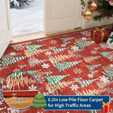GarveeHome Red 8x10 Christmas Rug Living Room Rug Non Slip Washable Stain Resistant 8x10 Washable Rugs Christmas Tree Snow Print Low Pile Soft Holiday Decor Carpet for Bedroom Laundry Room GarveeHome