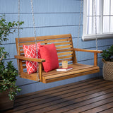Viola Outdoor Aacia Wood Porch Swing, Teak GDFStudio