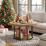 LITTLE TREE Round Coffee Table 31.5'', Modern Coffee Table with 2-Tier Storage, Farmhouse Center Table, Easy Assembly for Living Room, Rustic Brown LITTLE TREE