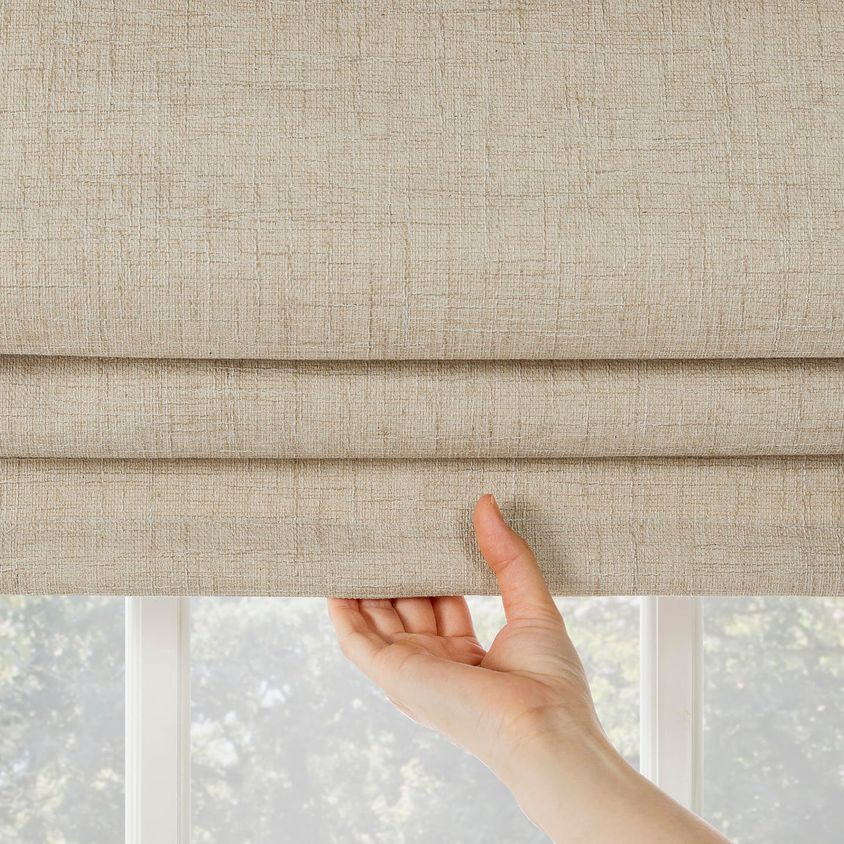 Sun Zero Seraphina Textured 100% Blackout Cordless Roman Shade, 31" x 64", Taupe Sun Zero