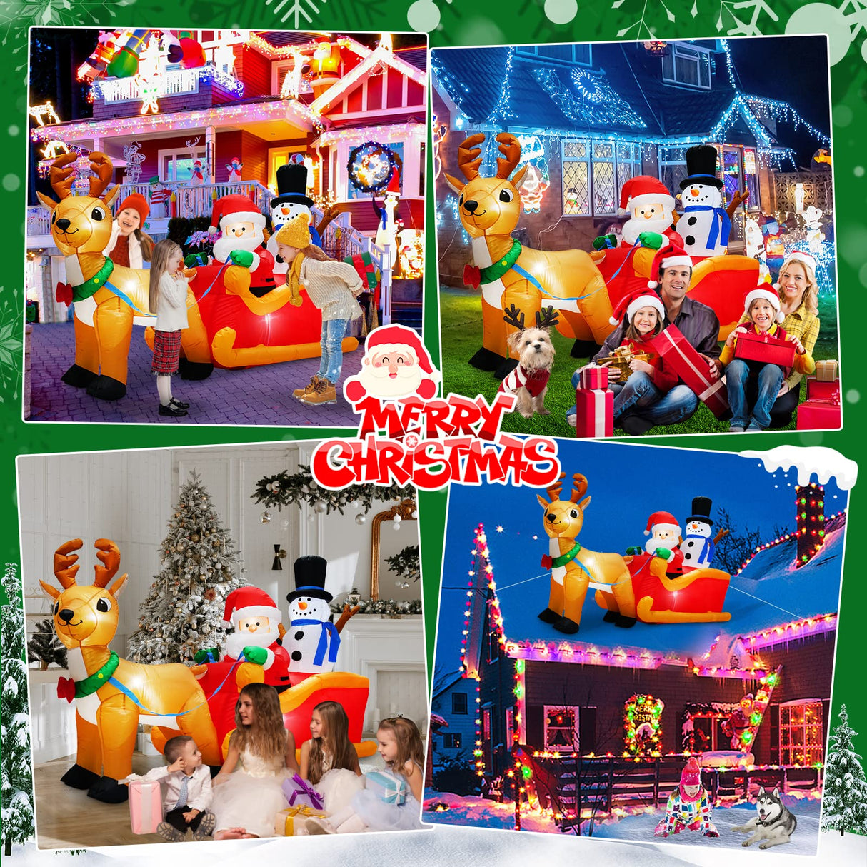 MICOCAH 6.6FT Long Christmas Inflatables Santa Claus on Sleigh with Snowman & Reindeer Outdoor Decorations, Giant Xmas Blow Up Yard Decor Build in LEDs & Tethers Stakes for Holiday Indoor Patio Lawn MICOCAH