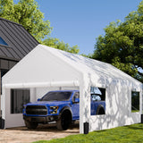 JAMFLY Carport, 12x20 ft Heavy Duty Carport with Roll-up Windows, Portable Garage with Removable Sidewalls & Doors, Car Canopy with Sandbags and All-Season Tarp for Car Boat Truck Motorcycle JAMFLY
