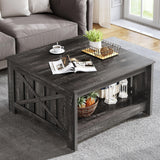 YITAHOME Coffee Tables Farmhouse Coffee Table with Storage Rustic Wood Cocktail Table,Square Coffee Table for Living Meeting Room with Half Open Storage Compartment,Dark Rustic Oak YITAHOME