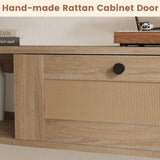 EROMMY Modern Rattan Floating TV Stand, Wall-Mounted Floating Stand for TVs up to 80 Inches with Doors, Entertainment Center for Under TV Storage, 70 inch, Oak EROMMY