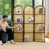 Rattan Room Divider with Bookshelf,Privacy Screen for Home Office & Bedroom,Portable Partition, Wooden Frame Svimi