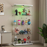 HAMBING Glass Display Cabinet with LED Lights and Lock, 4-Shelf Tempered Glass Curio Cabinet with 2 Doors, Collectible Display Showcase for Living Room, Bedroom – White HAMBING