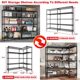 REIBII 5-Tier Heavy Duty Metal Wire Shelves, Industrial Style, 61.7"W x 72.4"H x 15.8"D, 1500 LBS Capacity, Adjustable, Rust Resistant, 2 Pack REIBII