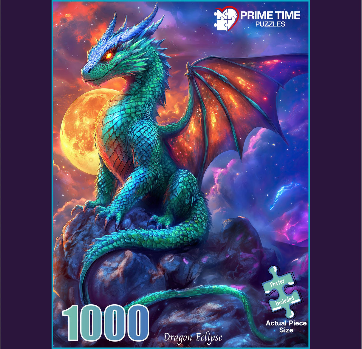 Prime Time Puzzles 1000 Piece Jigsaw Puzzle for Adults - Fantasy Dragon Under The Moonlight - Challenging Puzzle Perfect for Game Nights - 1000 Piece Puzzle for Adults. 20x27 inches (Dragon Eclipse) Prime TIme Puzzles