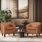 Yaheetech Brown Accent Chairs Set of 2, Faux Leather Barrel Chairs, Comfy Modern Leather Club Armchairs with Soft Seat for Living Room Bedroom Reading Waiting Room, Brown Yaheetech