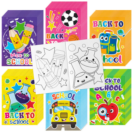 Dvbonike 48Pcs Back to School Coloring Books - First Day of School DIY Color-in Pages Pencil Schoolbag Cute Patterns Drawing Booklet Classroom Reward Art Activity Gifts Party Favors Supplies for Kids Dvbonike