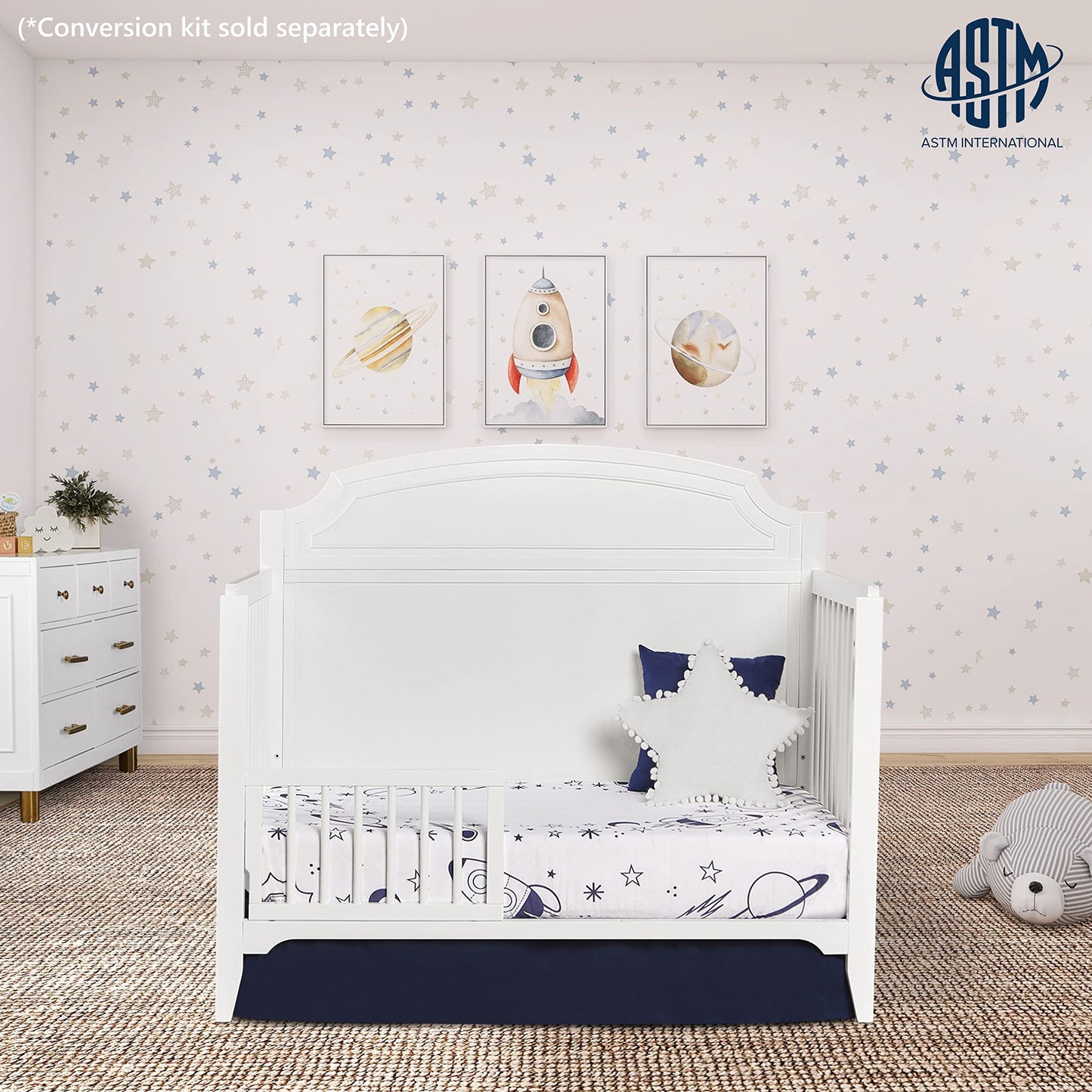 Dream On Me JPMA & Greenguard Gold Certified Milton 5-in-1 Convertible Crib Made with Sustainable New Zealand Pinewood in White, Non-Toxic Finish - WoodArtSupply