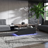 High Gloss Lift Top Table with Led Lights, Led Coffee Table with Storage Shelf and Hidden Compartment for Home Living Room Reception Room Office, Black St.Mandyu