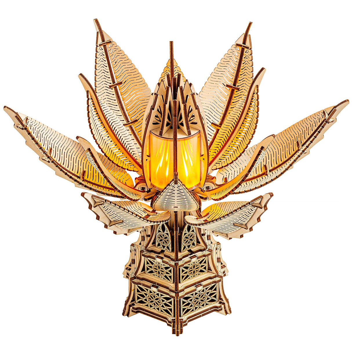 Wood Trick Fiery Bloom Luminous LED 3D Wooden Puzzles for Adults and Kids to Build - Interactive Mechanical Movement - Engineering DIY Project Mechanical 3D Puzzle Model Kits for Adults Wood Trick