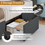 ChicZhiNest Queen Bed Frame with 2 Storage Drawers & Large Footboard Cabinet, LED Lights & USB Charging Station, Linen Upholstered Platform Bed with Headboard, No Box Spring Needed, Dark Grey ChicZhiNest