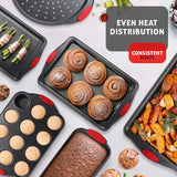 Baking Pan Set, 15 Piece Premium Nonstick Bakeware Sets BPA Free, Cookie Sheets Nonstick Steel Baking Sheets for Oven with Muffin Pan, Cake Pan & Kitchen Utensils - Black JOYTABLE