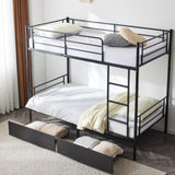 Karl home Black Bunk Bed Twin Over Twin with 2 Storage Drawers, Metal Bunk Bed with Built-in Ladder and Safety Guardrail, Space-Saving Twin Bunk Beds for Kids, Teens & Adults, No Box Spring Karl home