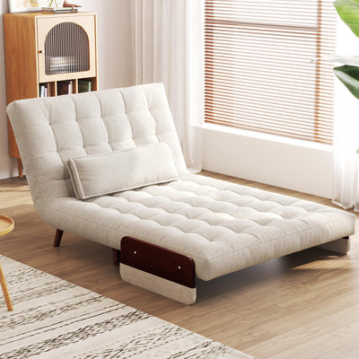 JASIWAY 3-in-1 Convertible Chair Bed Sleeper for Adults, Linen Convertable Sleeper Chair with Wooden Arms & Pillows, Foldable Single Futon Sofa Bed (Mid Century with Walnut Arm, 36.6" Wide)