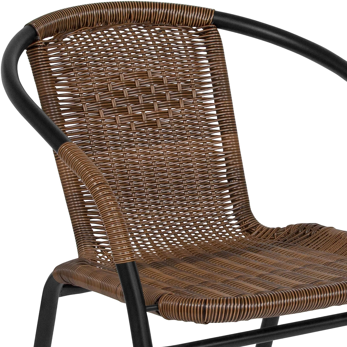 EMMA + OLIVER 2 Pack Medium Brown Rattan Indoor-Outdoor Restaurant Stack Chair EMMA + OLIVER