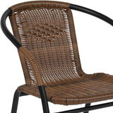 EMMA + OLIVER 2 Pack Medium Brown Rattan Indoor-Outdoor Restaurant Stack Chair EMMA + OLIVER