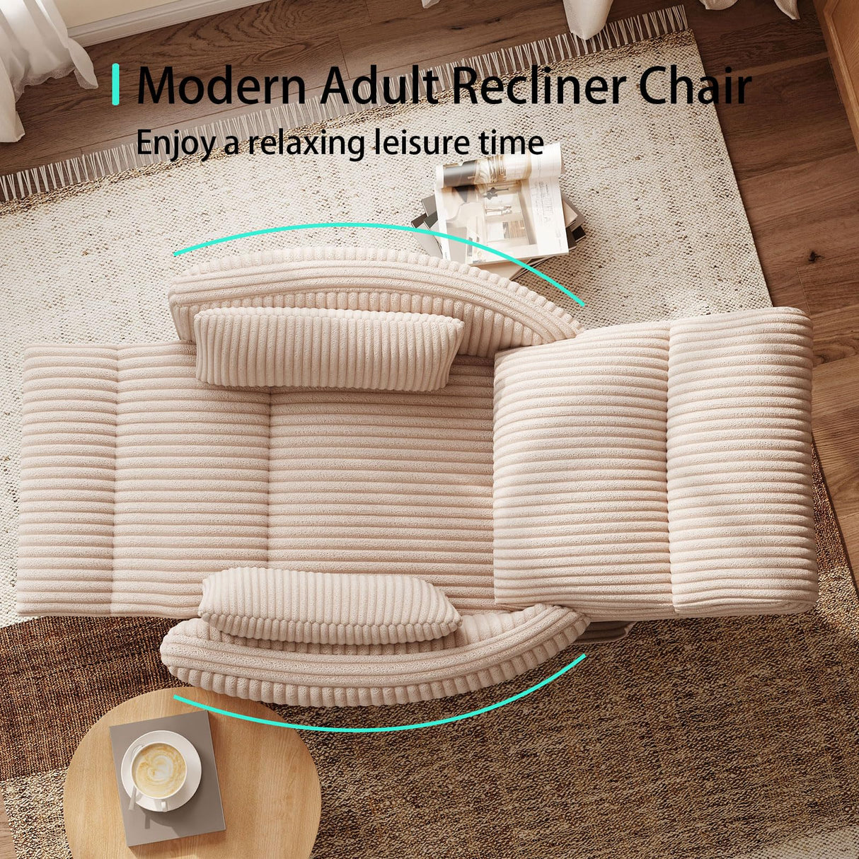 LINSY 360 Swivel Rocker Recliner - Corduroy Nursery Glider Rocking Chair with 2 Pillows, Comfy High Back Adult Recliner for Small Spaces, Nursery Bedroom Living Room Reclining Chairs (Beige) LINSY