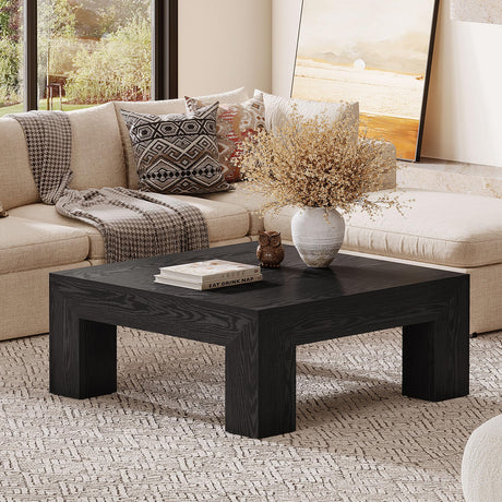 Tribesigns Farmhouse Square Coffee Table for Living Room, 39.37-Inch Low Large Center Tea Accent Table with Sturdy Legs, Easy Assembly (Black) Tribesigns
