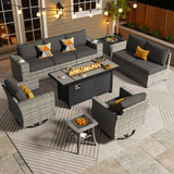 ovios 10 Pieces Patio Furniture Set, Outdoor Wicker Sectional Sofa with 54" Fire Pit Table Swivel Chairs, Modern Modular Deep Seat Rattan Couch Conversation Sets, Black ovios