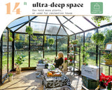 AMERLIFE 14x9.5x9 FT Hybrid Polycarbonate Greenhouse Quick Connector Fast Assembly, Swing 2 Doors Clear Panels, Walk-in Large Aluminum Greenhouse Winter Greenhouse for Outdoors, Black AMERLIFE