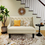 Tongli 50" Small Modern Loveseat Settee Sofa Linen Fabric 2-Seat Sofa Couch Tufted Love Seat Dining Bench with Back Upholstered Banquette Sofas for Living Room Bedroom Small Space Entryway Tongli