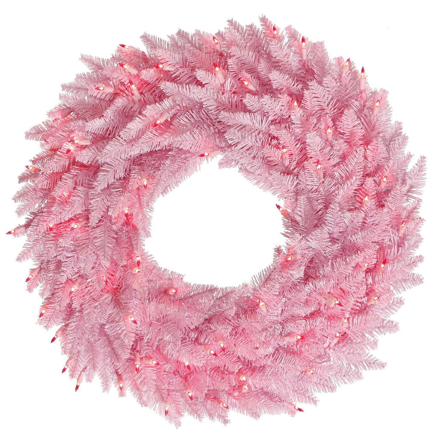 Vickerman 36" Light Pink Fir Artificial Christmas Wreath, Pink Dura-Lit LED Lights. - Faux Fir Christmas Wreath - Indoor Seasonal Home Decor