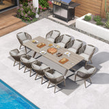PURPLE LEAF 11 Pieces Patio Dining Set Wicker Outdoor Furniture Rectangular Table and Chairs Set for Garden Deck Aluminum Frame Backyard Kitchen Set, Cushions and Pillows Included Champagne PURPLE LEAF