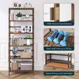 HITNET Bookcase, Bamboo Bookshelf, 6-Tier Adjustable Tall Open Book Shelf, Free Standing Storage Shelves Organizer, Flower Plant Display Stand, Walnut HITNET