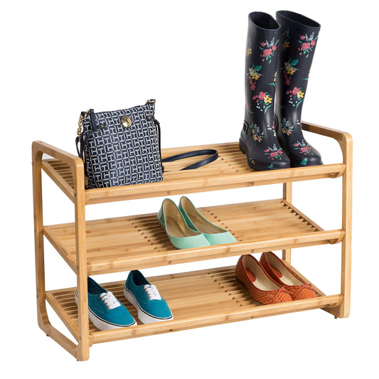 Honey-Can-Do SHO-01599 Bamboo 3-Tier Shoe Shelf - WoodArtSupply