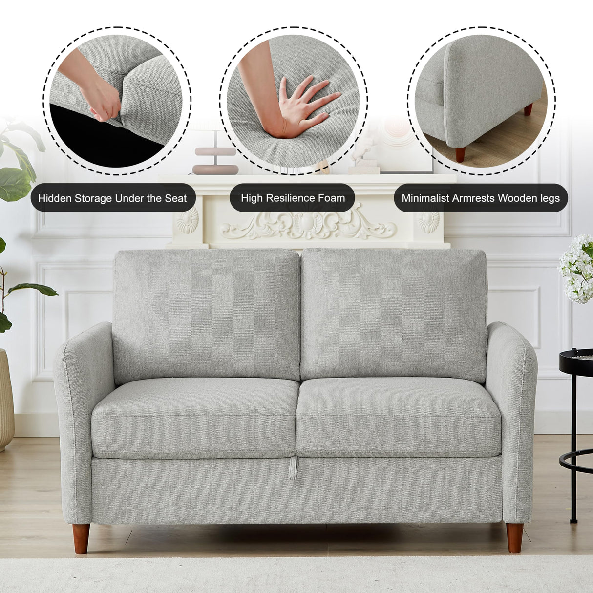 Chorlenimi Loveseat Sofa Couch with Storage Small Couches for Small Spaces Comfy Love Seats for Living Room 2 Seater Sofa for Bedroom(Light Grey, 2-Seat) Chorlenimi