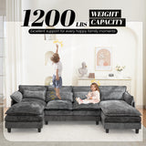 110" U Shape Cloud Couch, Comfy Upholstered Sectional Couches for Living Room, Oversized Modular Sleeper Sectional Sofa with Double Cushions & 4 Lumbar Pillows, Grey jonpony