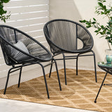 Janusline Outdoor Modern Faux Rattan Club Chair, Bistro Outside Chairs Set of 2, Stackable Cafe Arm Chairs, All-Weather Conversation Bistro Outside Club Chair Set for Patio Lawn Garden, Black Janusline