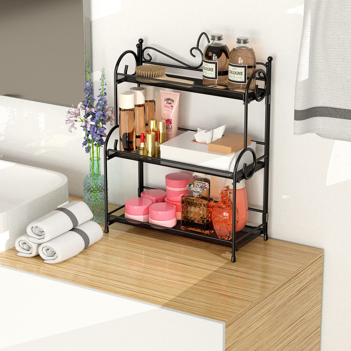 YIUKEA Bathroom Organizer Countertop - 3 Tier Spice Rack Organizer, Counter Organization and Storage for Bathroom, Kitchen, Bedroom, Offices, Foldable YIUKEA