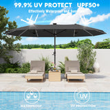 GDPFN 15ft Large Patio Umbrella with Solar Lights, Outdoor Double-Side Rectangular Umbrella, Backyard Pool Umbrella with LED Light for Deck, Outside, Market, Dark Gray (Base Not Include) GDPFN