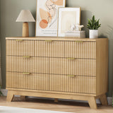 Fluted Dresser for Bedroom with 7 Drawers, 48" Wide Modern Chest of Drawers with Metal Handle, Wood Dresser TV Stand, Wooden Closet Clothes Storage Organizer for Living Room, Hallway, Natural Oak Xixini
